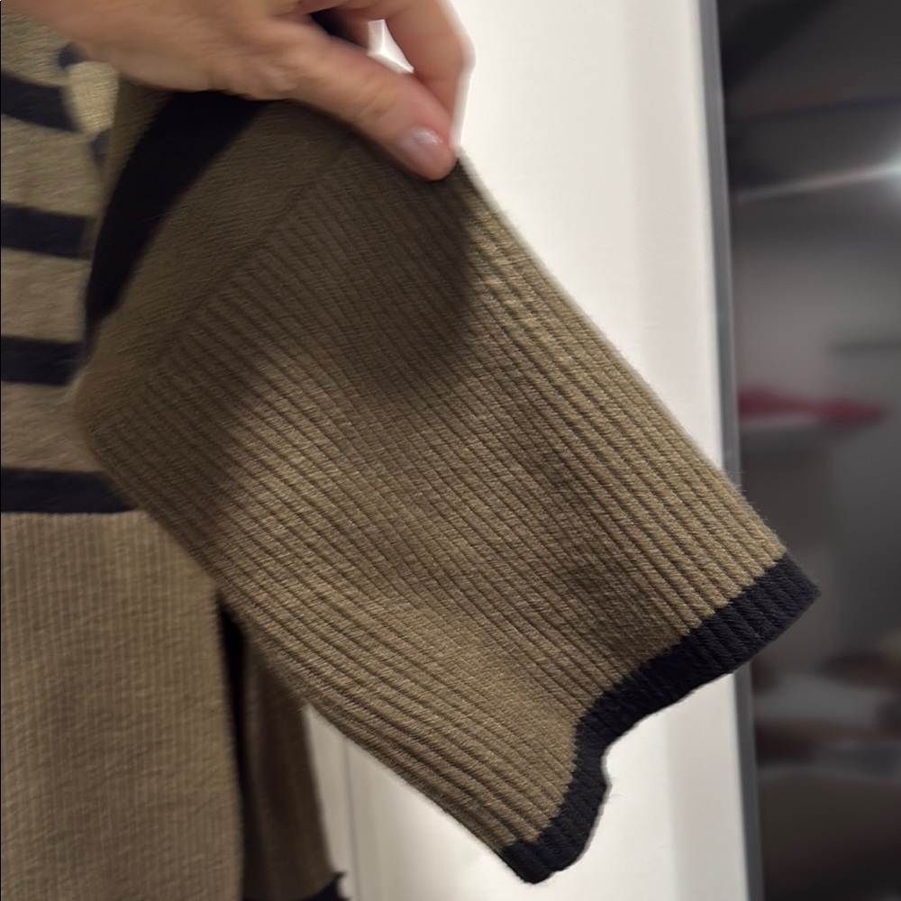 Striped Olive and Black Mock neck Sweater - Picture 2 of 5
